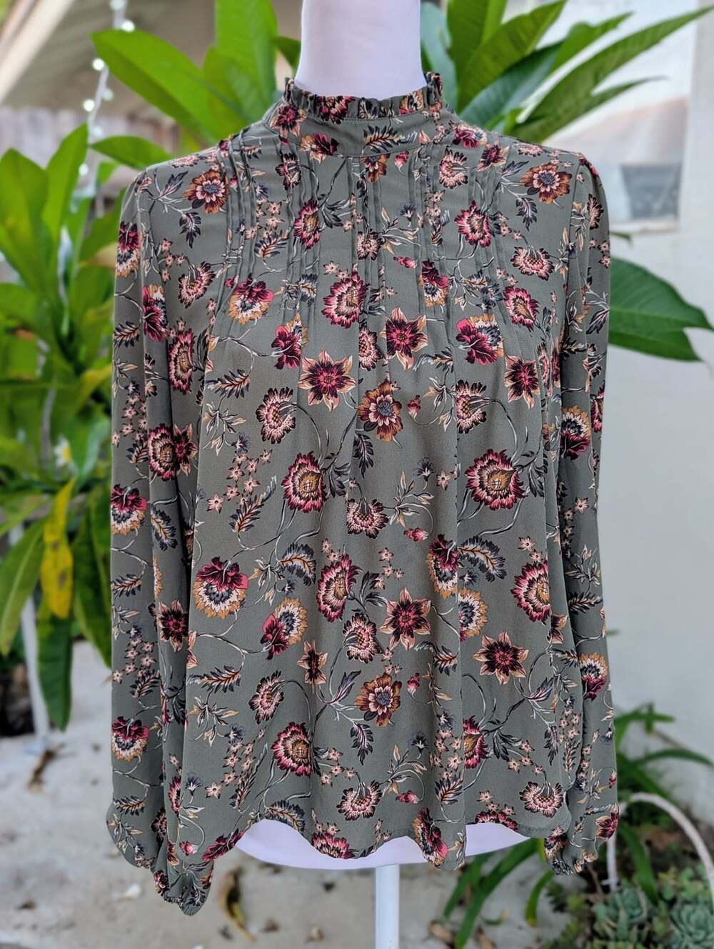 Joie floral mock neck blouse prairie fall boho Victorian romantic small